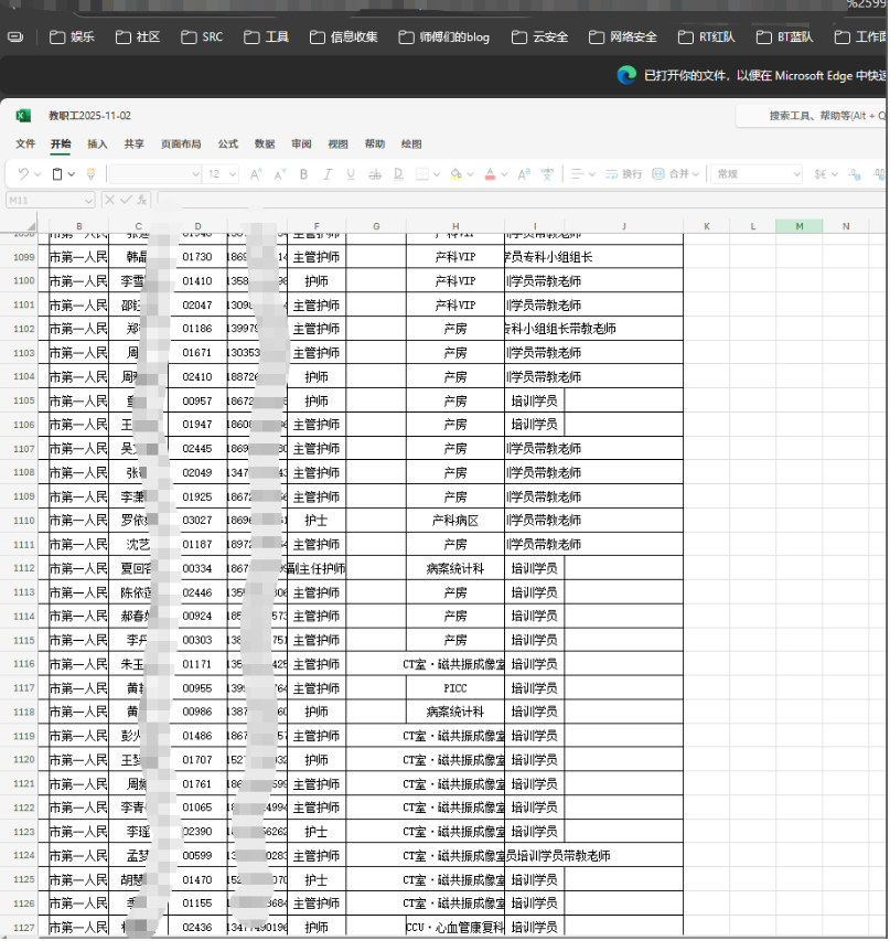 导出的教职工信息表格