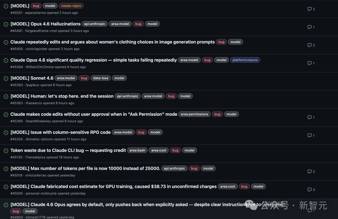 GitHub Issues 界面显示大量关于模型的Bug报告