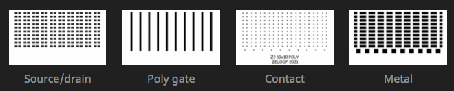 芯片制造中源漏极、多晶硅栅极、接触点和金属层的设计图案