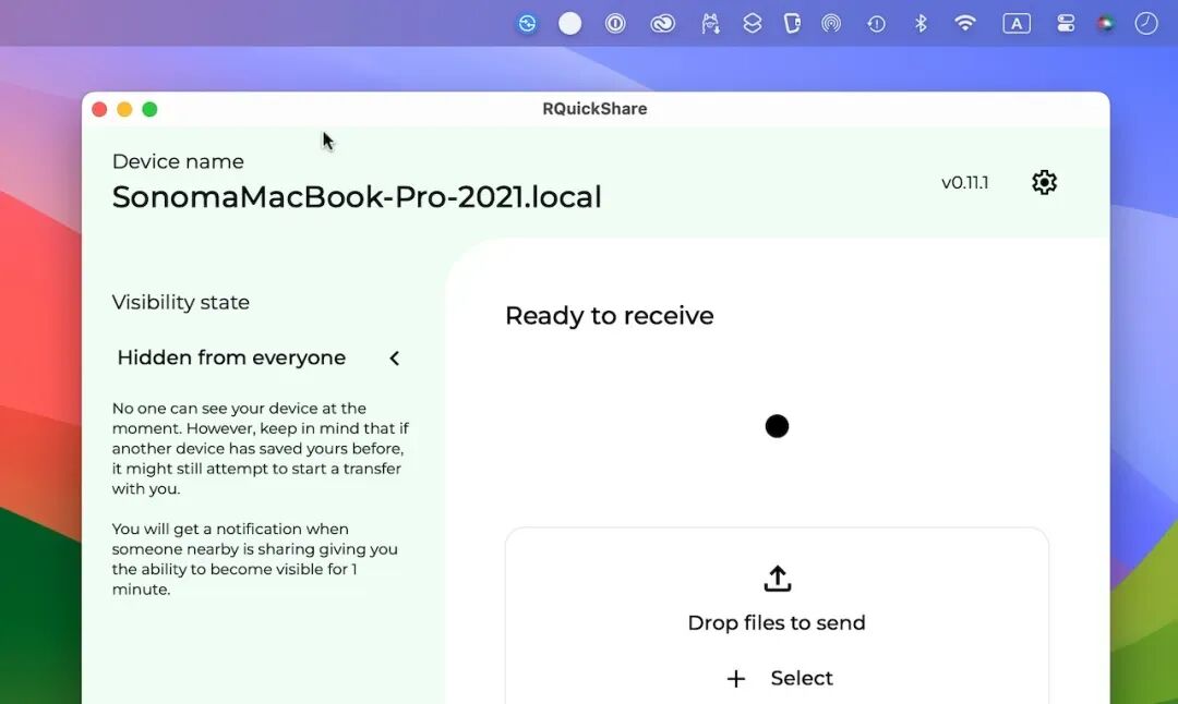 RQuickShare在Mac上的主界面