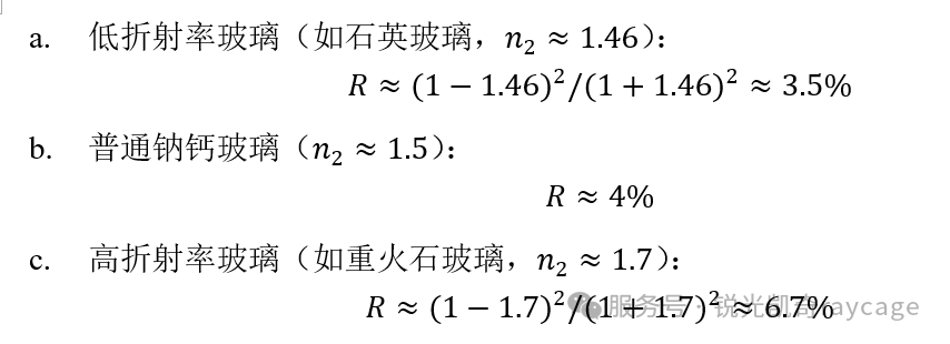 三种不同折射率玻璃的反射率计算结果