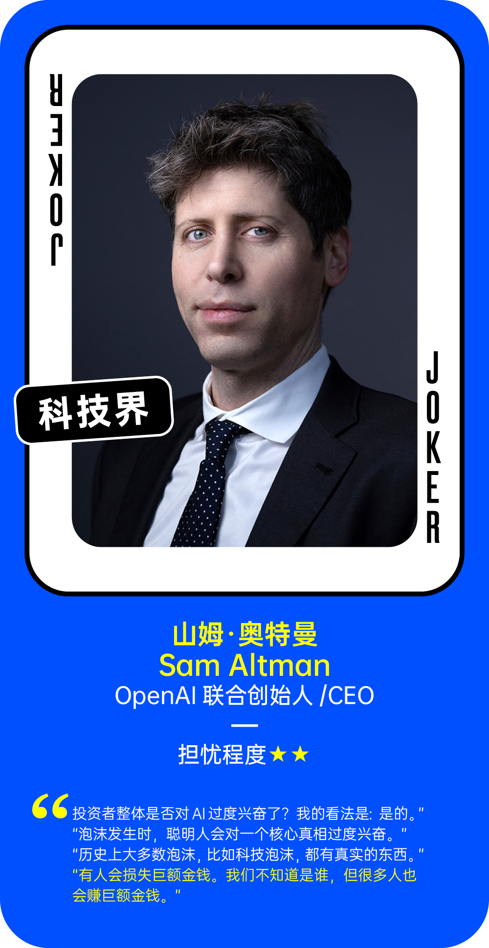 山姆·奥特曼关于AI泡沫的担忧程度观点卡