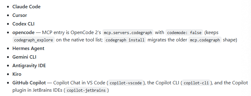 CodeGraph 支持的 AI 编程工具列表