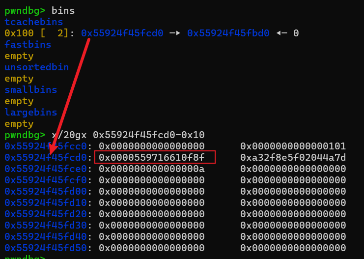 free 第二个 chunk 后的内存