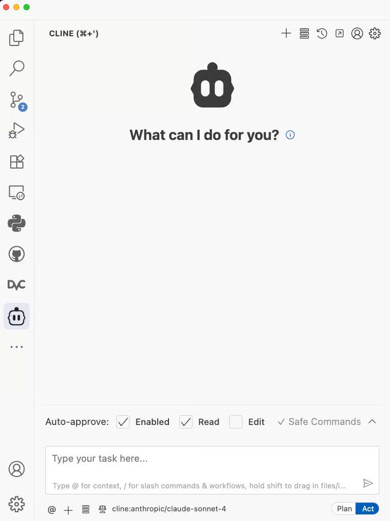 Cline 在 VS Code 中的运行界面