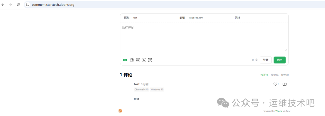 提交一条测试评论后的界面