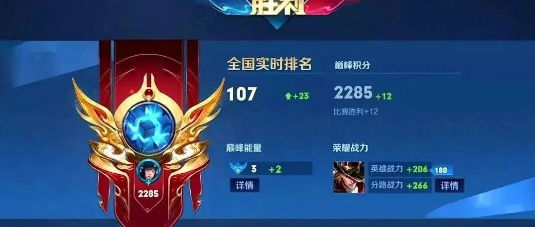 王者荣耀巅峰赛结算界面截图