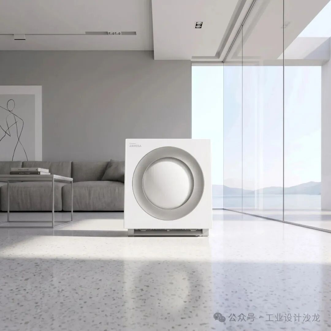 现代简约室内场景中的白色空气净化器 Compass AIRMEGA