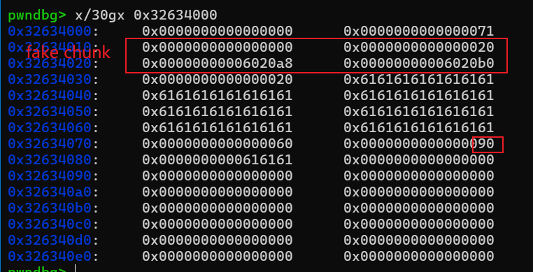构造fake chunk后的内存布局