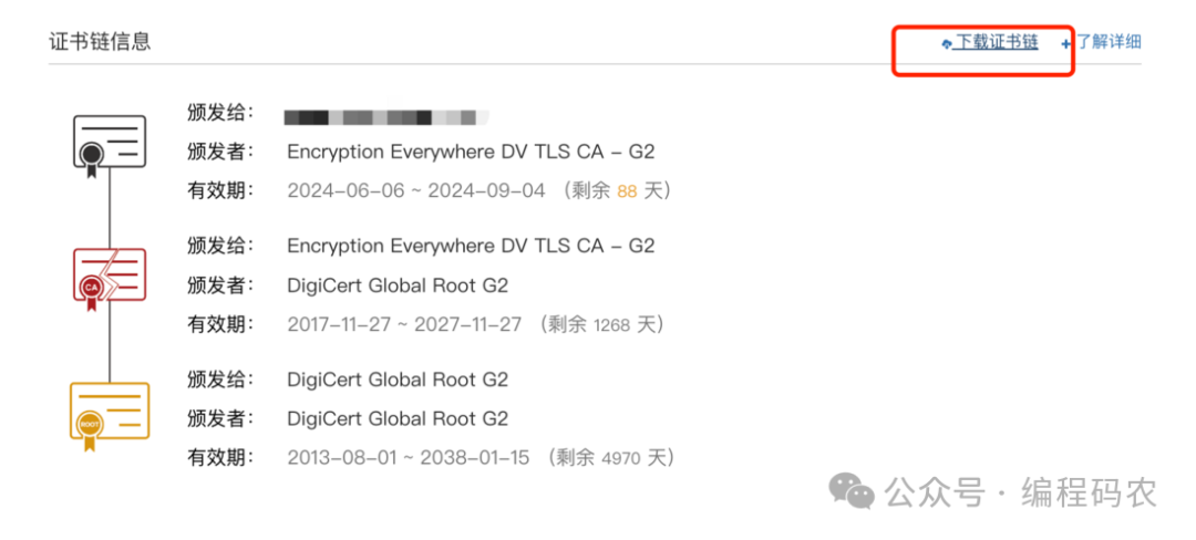 证书链信息及下载链接