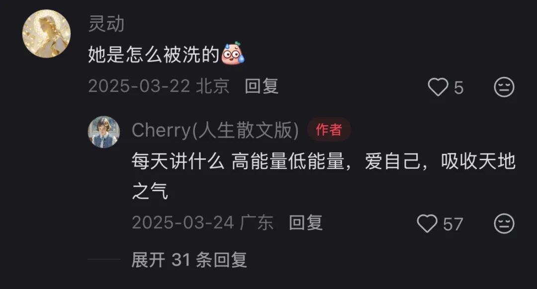 评论区截图：用户问“她是怎么被洗的”，作者回复其话术