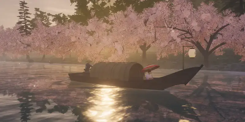 桜幻想乌篷船樱花河道场景