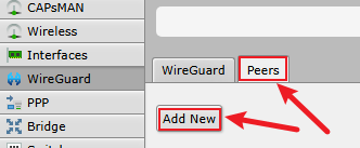 WireGuard Peers 标签页