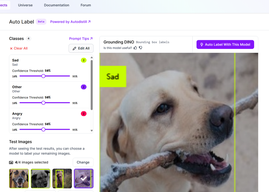 Roboflow自动标注模型测试界面