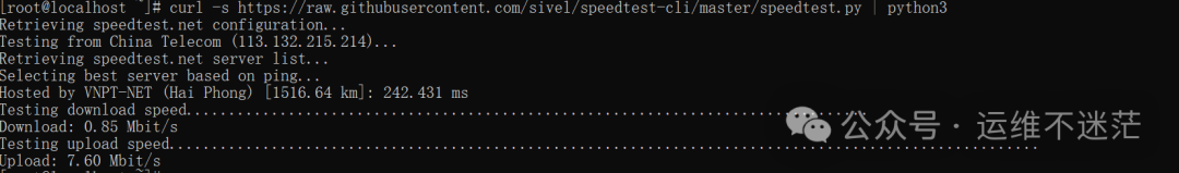 curl调用speedtest-cli脚本测速结果截图