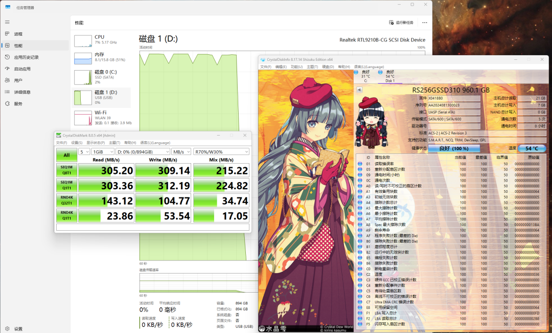 CrystalDiskMark和CrystalDiskInfo硬盘测试截图-1T