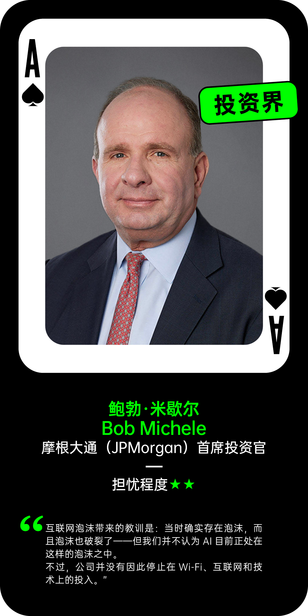 鲍勃·米歇尔关于AI泡沫的担忧程度观点卡