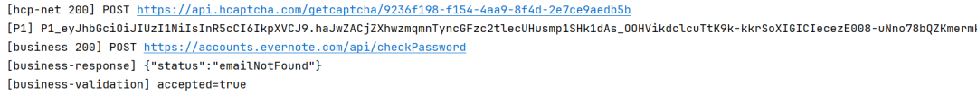 Evernote hCaptcha 接口响应日志