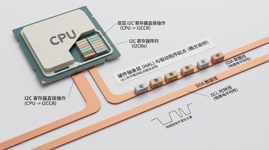 I2C通信机制与硬件抽象层示意图