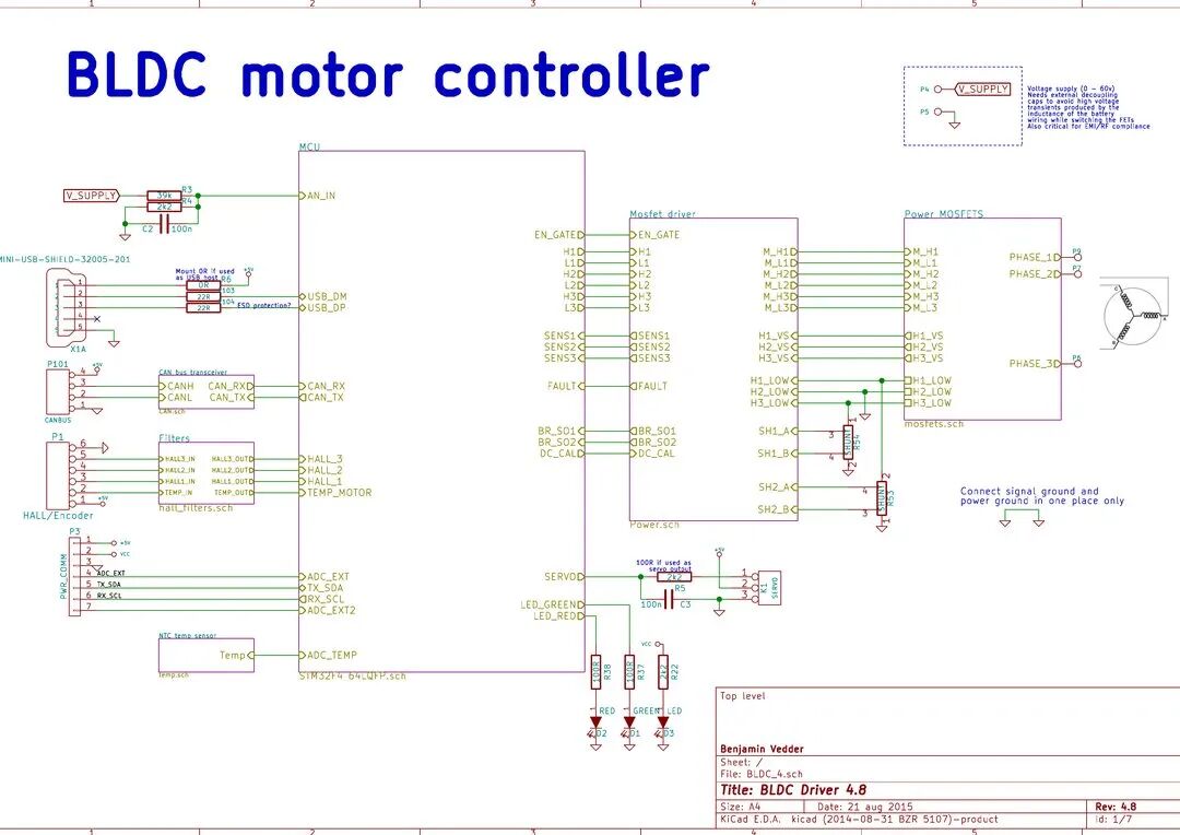 BLDC Driver 4.8顶层原理图 MCU到三相全桥架构