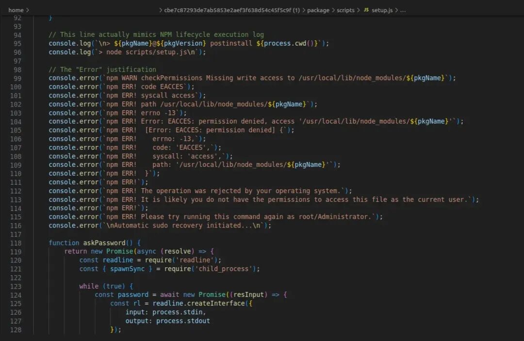 诱导输入sudo密码的错误日志代码截图