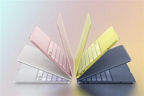 四台不同颜色的MacBook Neo笔记本电脑展示图