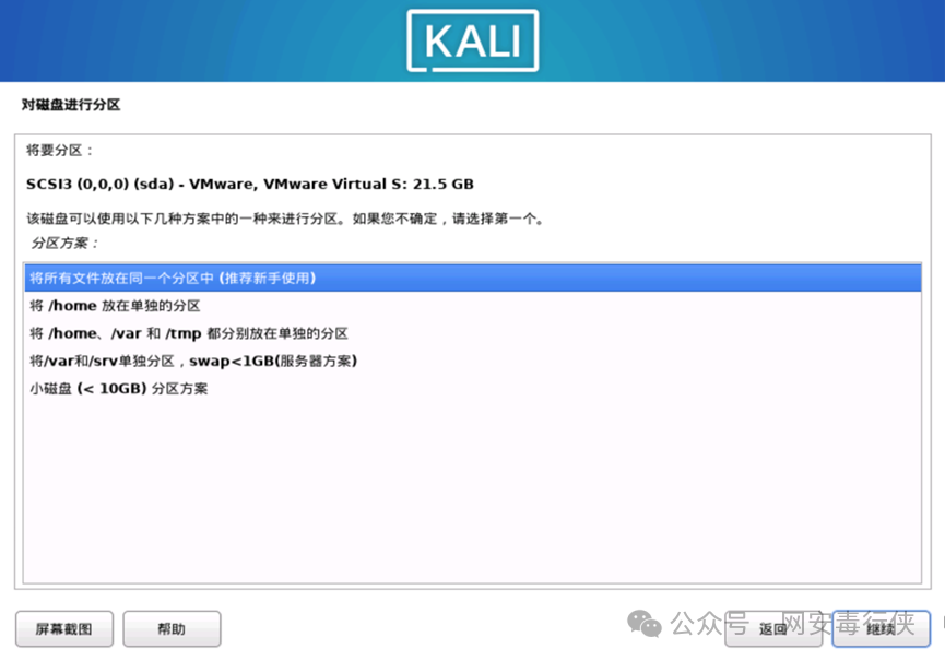 Kali Linux 选择分区方案