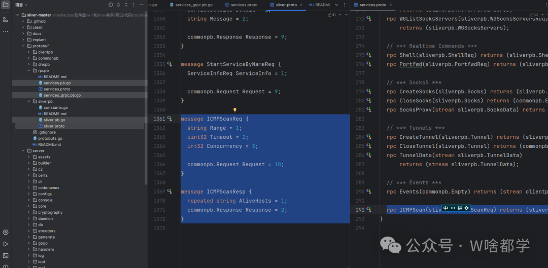 在proto文件中添加ICMP扫描消息定义
