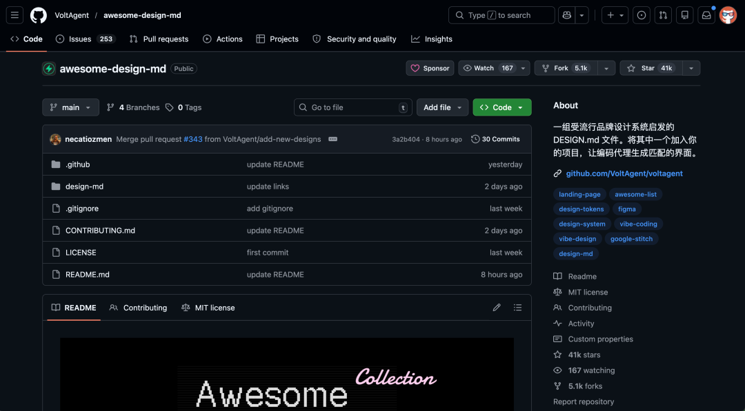 GitHub 仓库 awesome-design-md 概览
