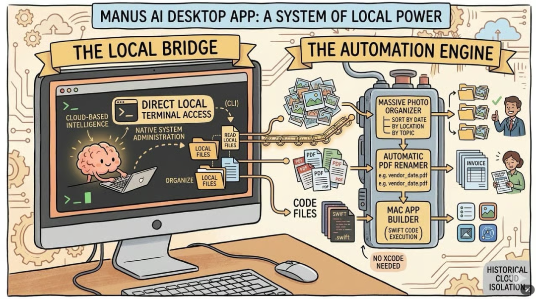 Manus AI桌面应用系统架构示意图