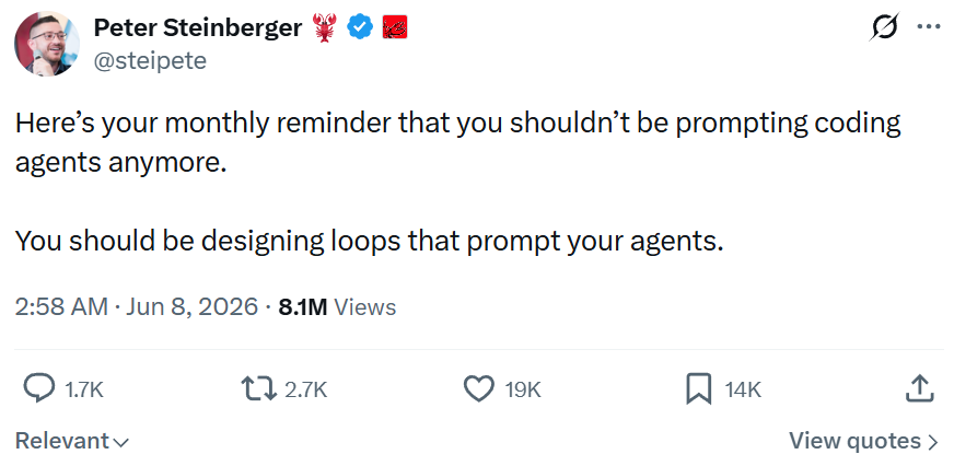 Peter Steinberger关于Loop工程的推文截图