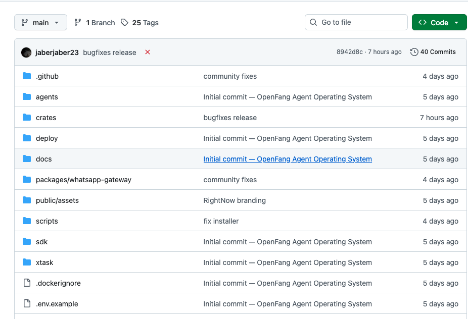 OpenFang 项目 GitHub 仓库文件结构