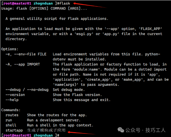 查看包含startapp的Flask命令列表