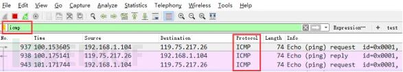 Wireshark按ICMP协议过滤数据包