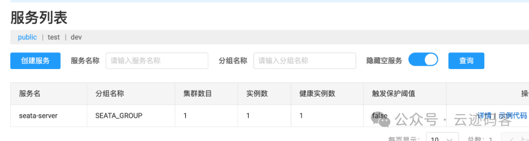 Nacos服务列表显示已注册的Seata服务