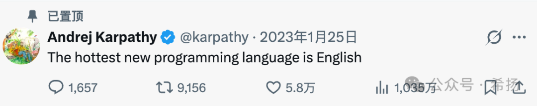 Andrej Karpathy 推文“最热门的编程新语言是英语”