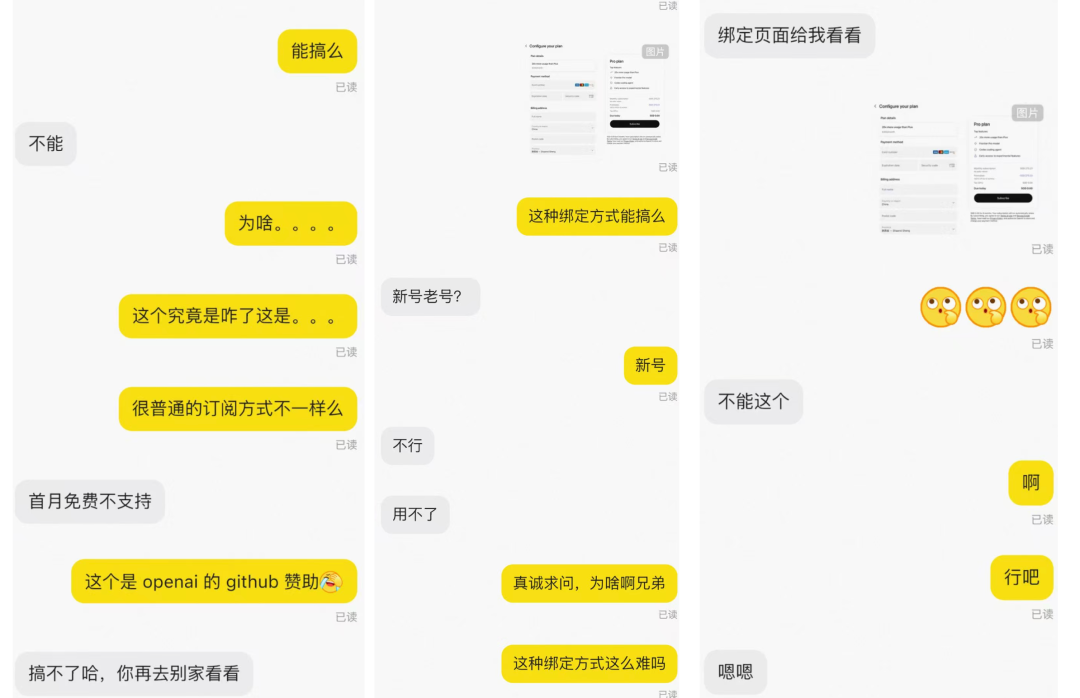 与客服的聊天记录，讨论绑定方式是否可行，对方明确表示‘不能’、‘不行’