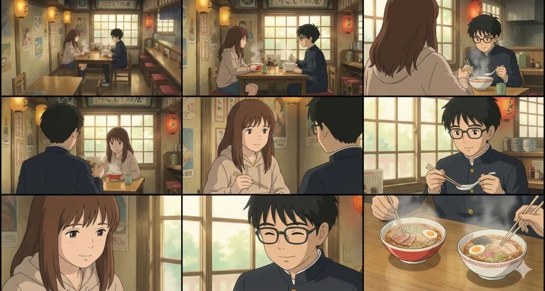 AI生成的九宫格动画分镜示例