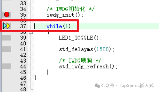 程序计数器跳过看门狗初始化后的代码位置