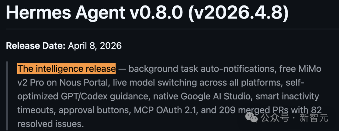 Hermes Agent v0.8.0 更新日志