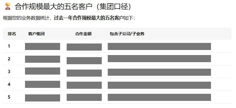 最大的五名客户统计表格截图