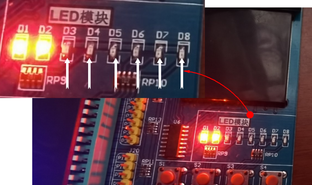 增加while(1)后LED正常熄灭
