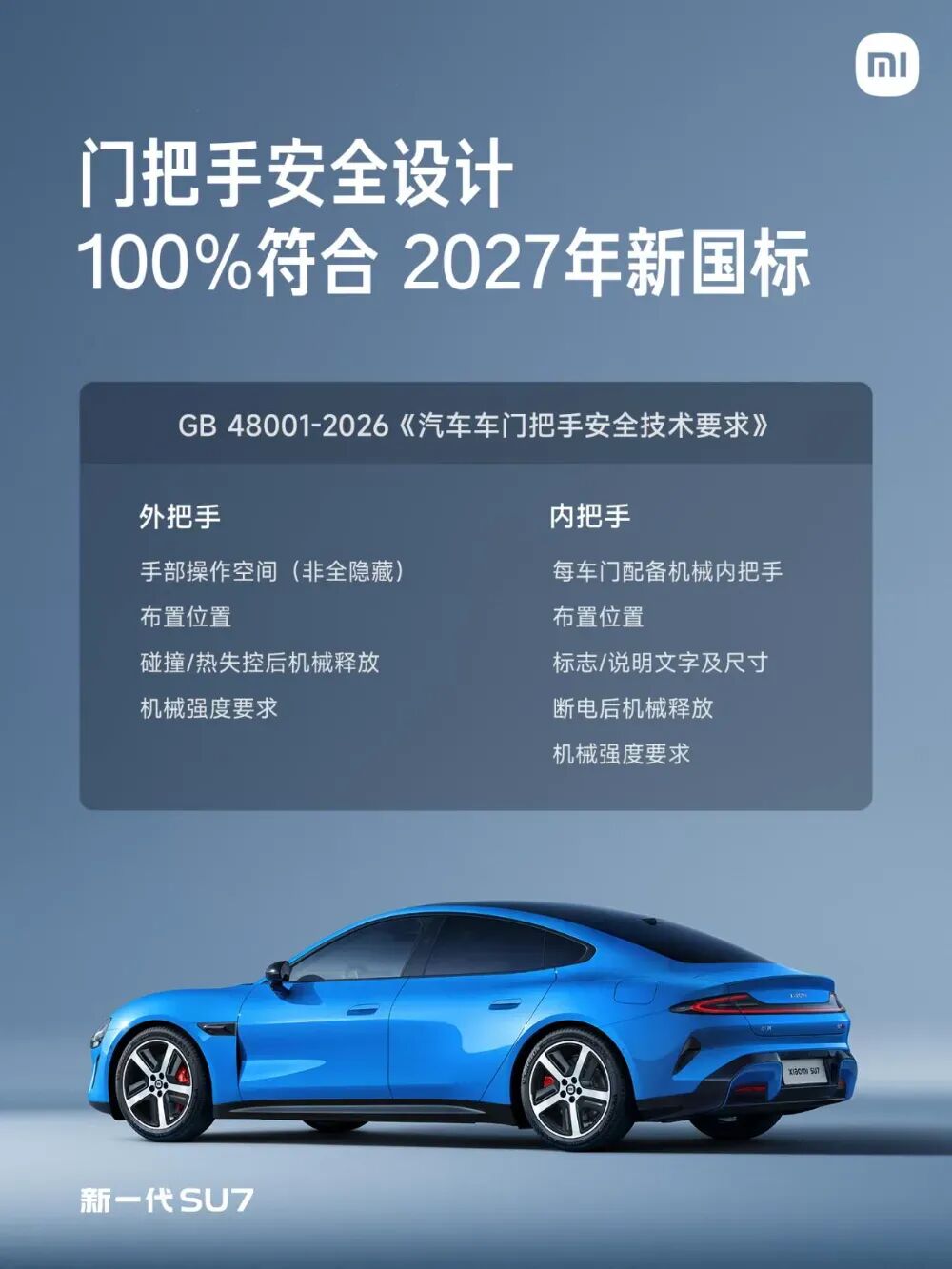 小米SU7门把手安全设计符合2027年新国标说明图