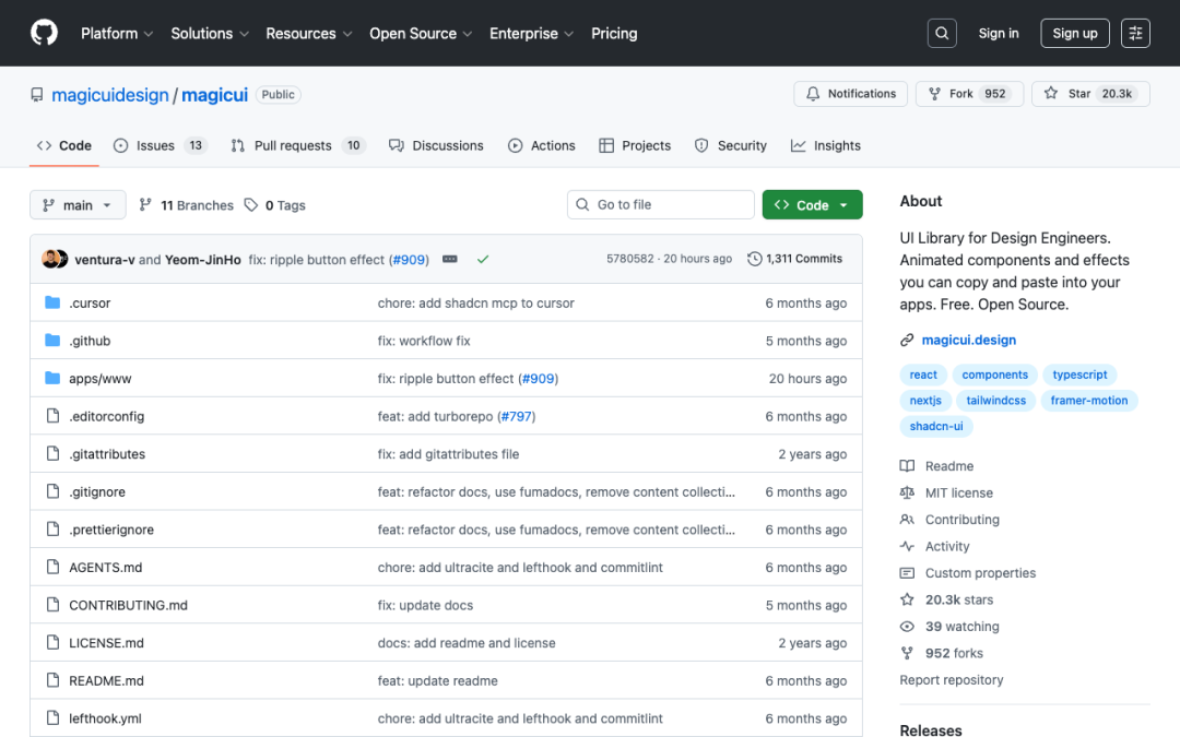 Magic UI 在 GitHub 上的仓库，拥有超过2万星标