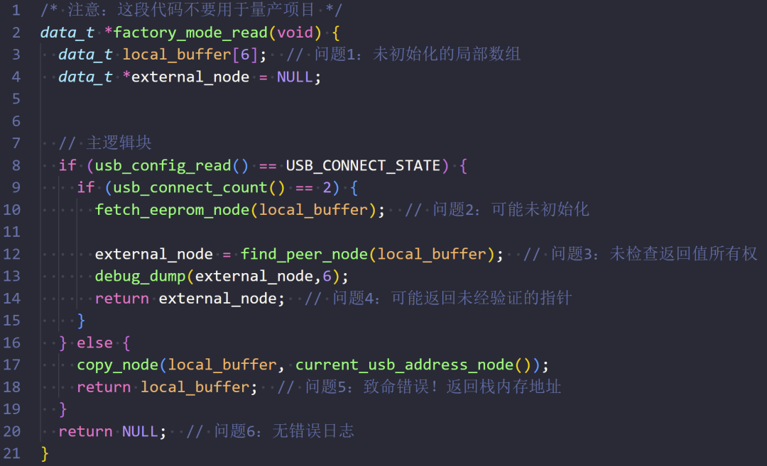 存在多个问题的C语言示例代码