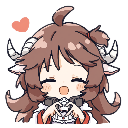 一个可爱的卡通牛角女孩捧杯表情