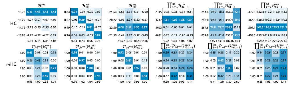 HC与mHC的映射矩阵热图对比