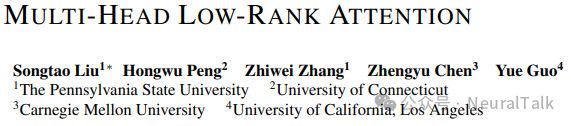 MULTI-HEAD LOW-RANK ATTENTION 论文标题与作者信息