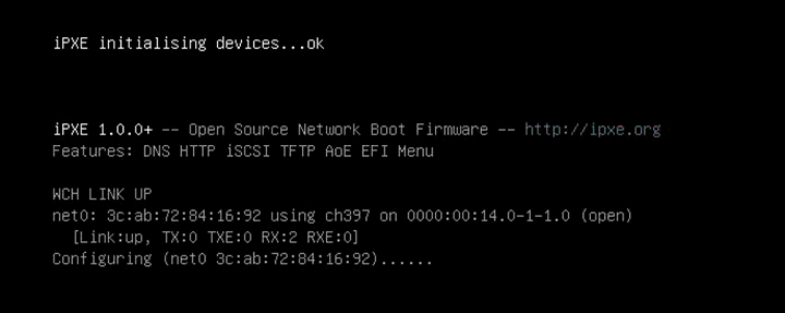 IPXE固件初始化并识别到CH397网卡