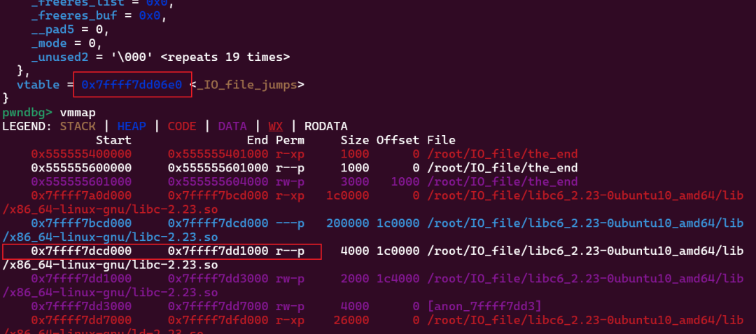 使用vmmap查看内存权限，libc的只读数据段不可写